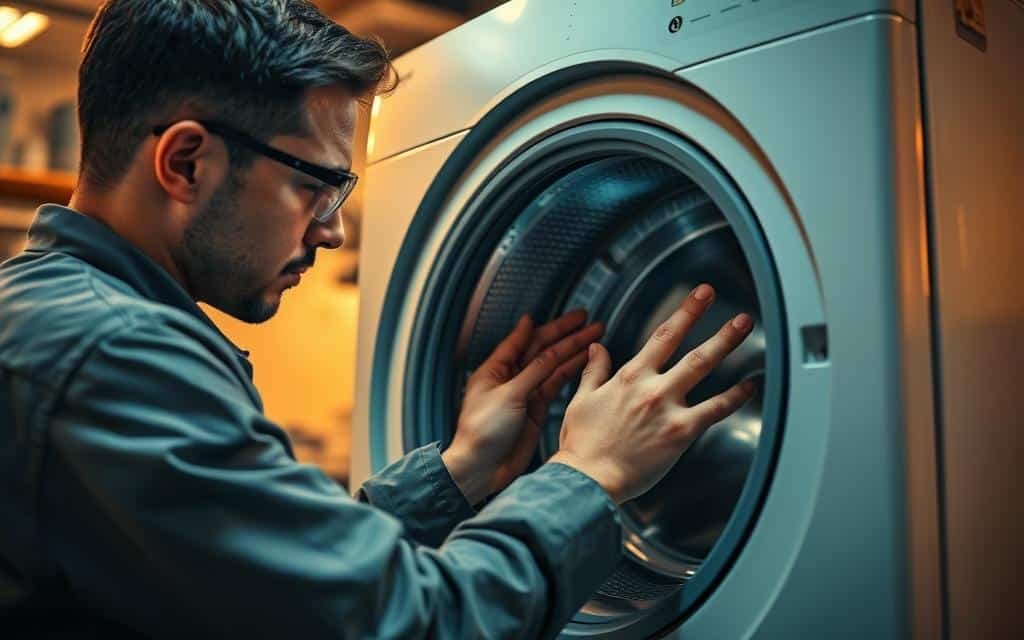 فني صيانة يصلح غسالة أوتوماتيك داخل منزل في الأحمدي